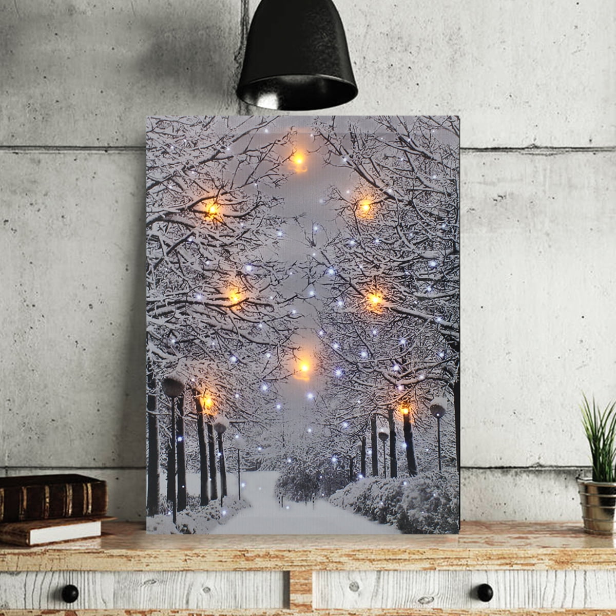 16''X12'' Luminous LED Lighted Light-up Canvas Christmas Night Snowy