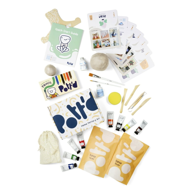 Pott'd Home Air-Dry Clay Pottery Kit for Beginners & Adults. Kit Includes:  Air-Dry Clay, Tools, Paints, Brushes, Sealant, How-to-Guide 