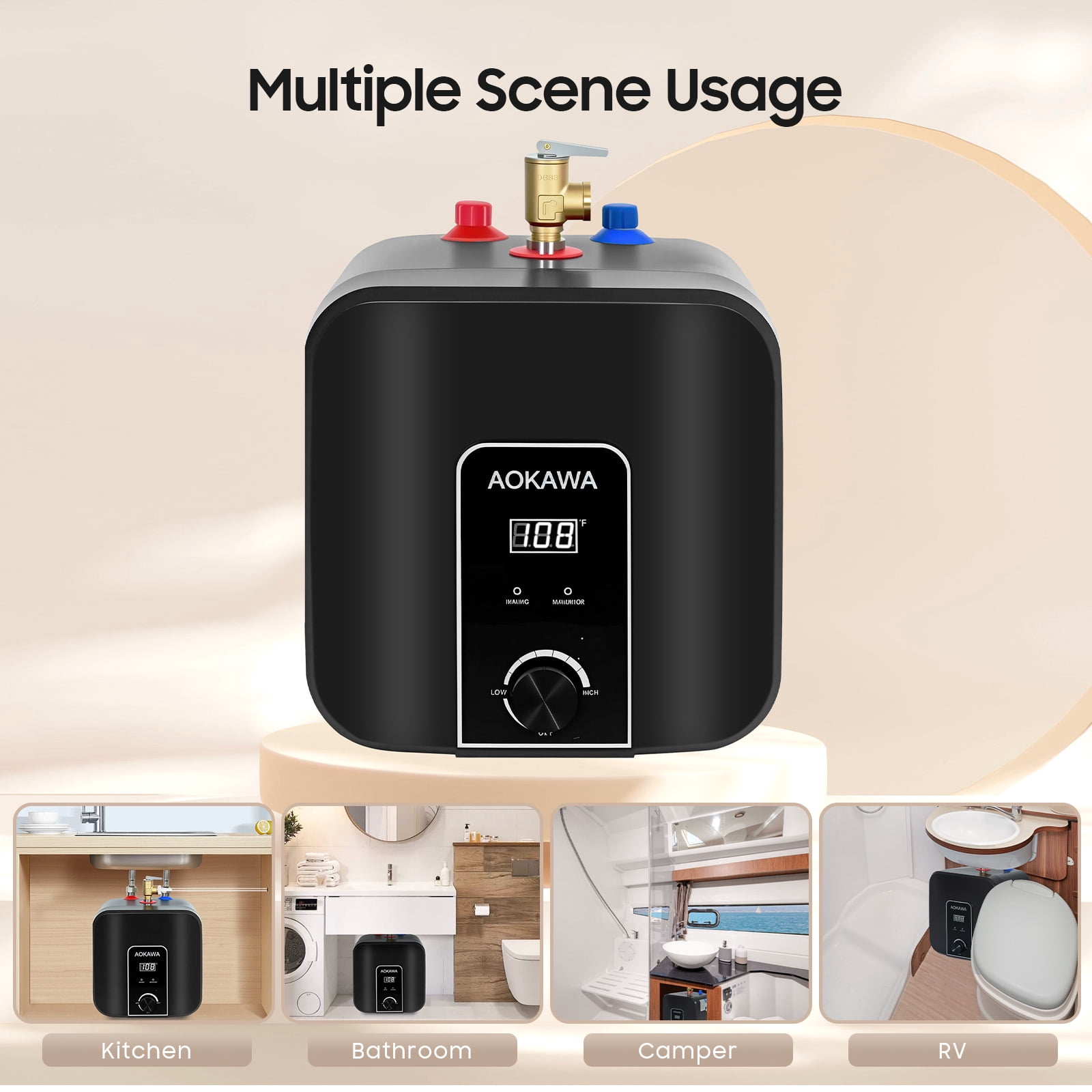 Aokawa Mini Tank Water Heater-2.5 Gallon Under Sink Instant Hot Water Point of Use Instant Hot Water for RV, Camper, Kitchen, Food Truck, 120V 1500W, Wall or Floor Mounted