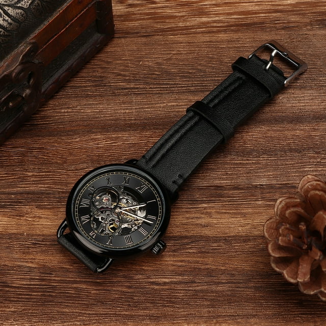 Wrist Watch Semi Automatic Men Watch Men Watch Mechanical Watch FORSINING Fashionable Wrist Watch Mechanical Semi Automatic Hollow Pattern Men's WatchBlack SurfaceBlack Case