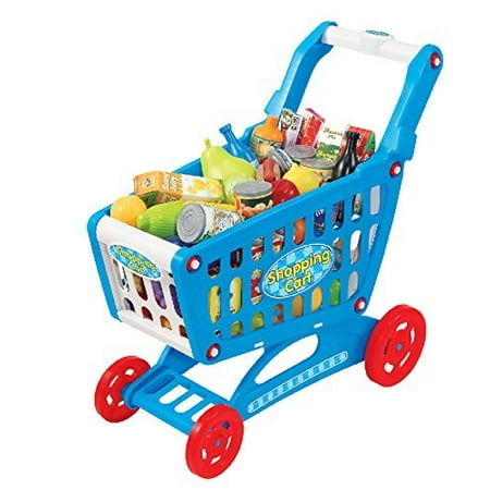 19" mini shopping cart with full grocery food toy playset for kids