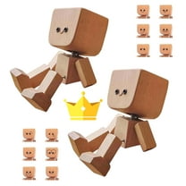 2025 New Shaking Wooden Man Figurine, Handmade Shaking Feet Wooden Car Dashboard Decorations with 12 PCS Magnetic Expressions, Creative Wood Desktop Decor (12pcs)