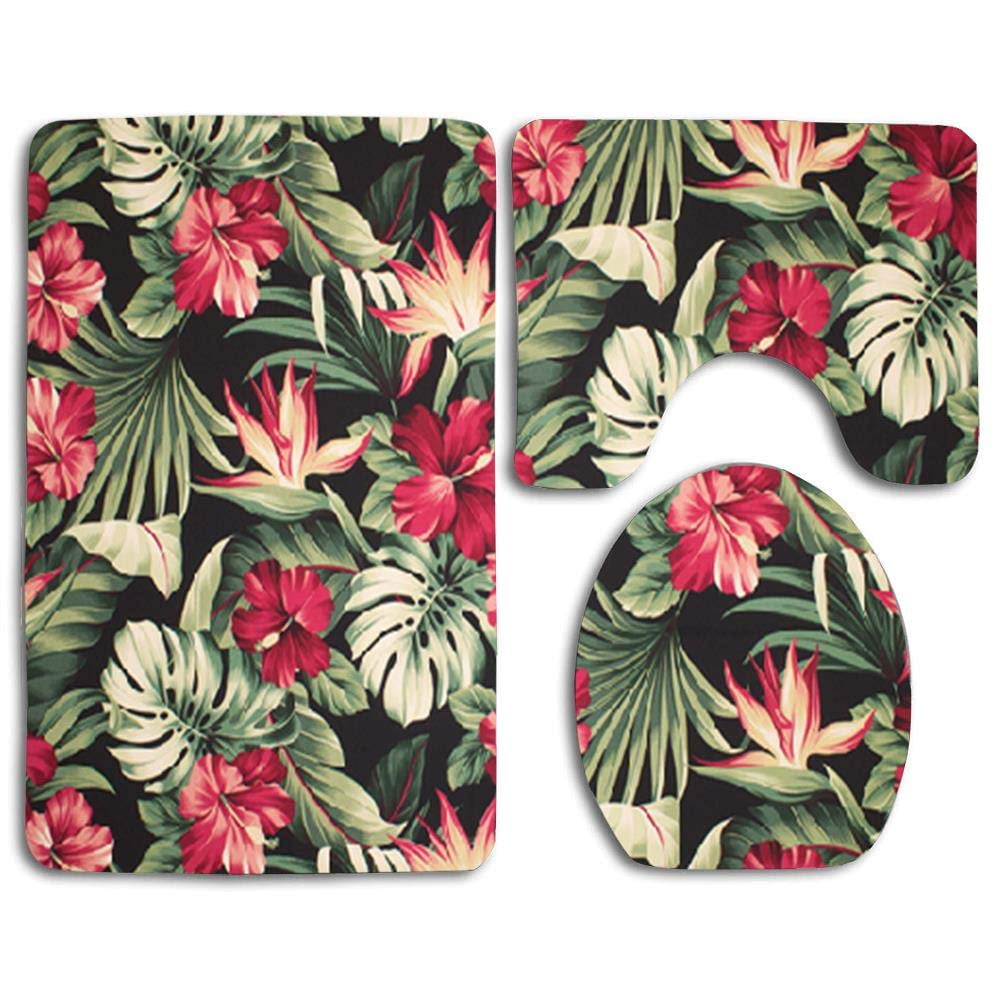 PUDMAD Exotic Tropical Hawaiian Floral 3 Piece Bathroom Rugs Set Bath ...