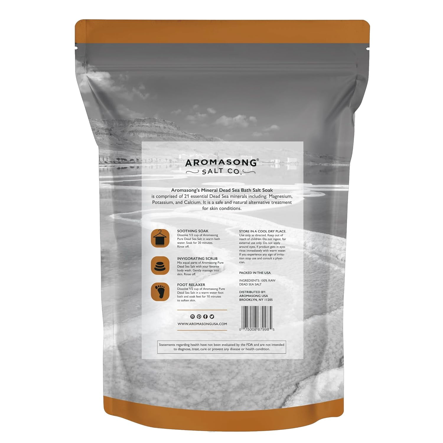Aromasong Raw Dead Sea Bath Salt 5 lb – Minimally Cleaned, Mineral-Rich with Dead Sea Mud, 100% Pure Natural Soaking Salts