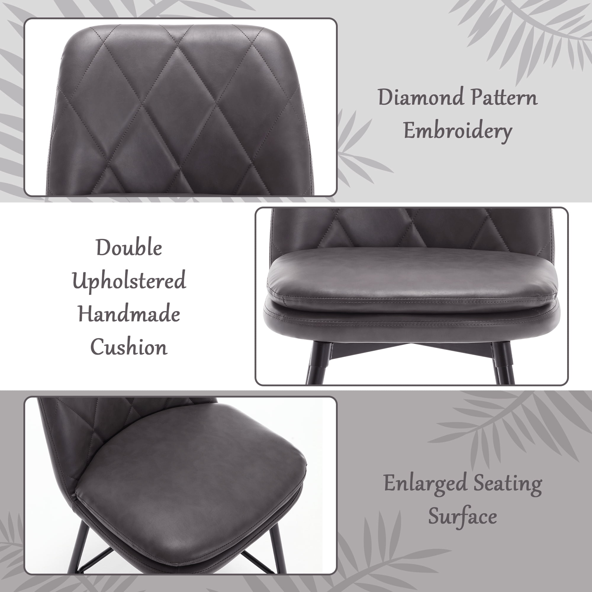 TEWLOSS 24" Counter Height Bar Stools Set of 2 Swivel Barstools Faux Leather Kitchen Chairs, Gray
