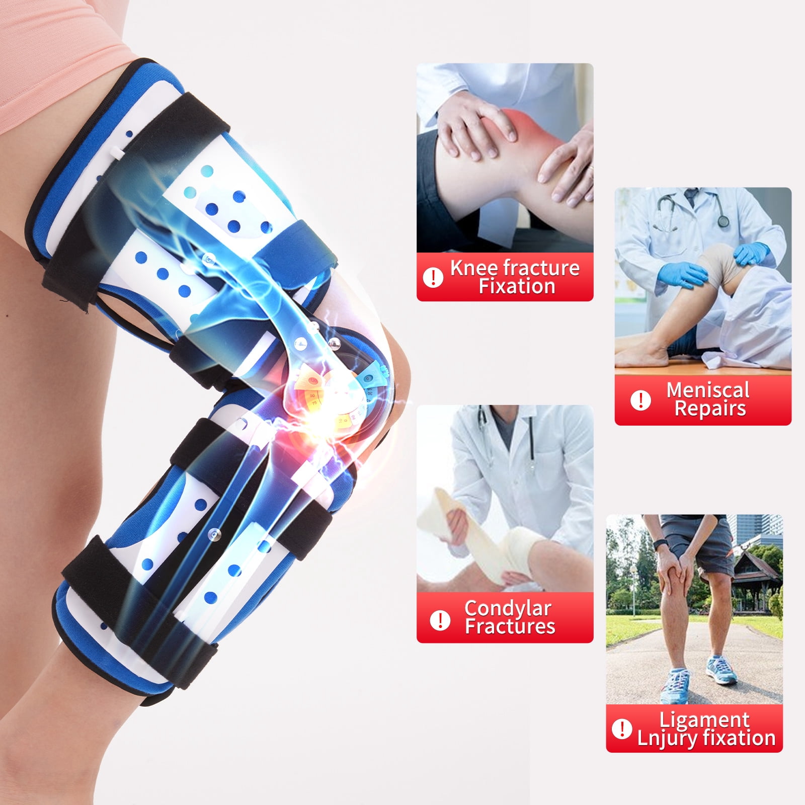 GHORTHOUD Hinged ROM Knee Brace Post Op Knee Support Adjustable Knee Immobilizer with Side Leg Stabilizers