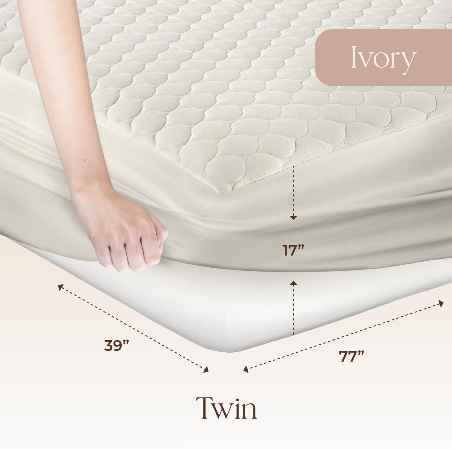 Whisper Organics 100% Cotton Organic Mattress Protector, 300TC Mattress Pad, Twin size, Ivory