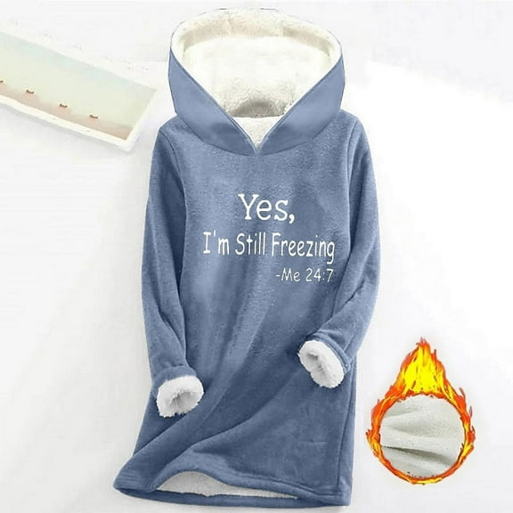 Edvintorg Sweatshirt For Women Hoodies Women's Digital Printed Plush And Thickened Casual Long Sleeved Round Neck Hooded Sweatshirt