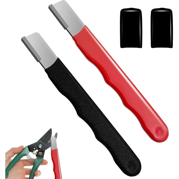 Tutuviw 2Pcs Garden Tool Sharpener Carbide Knife Sharpener Multipurpose Blade Portable Quick Sharpener Hand Held Knife for Garden Tools Hedge Shears,Scissors(Black Red)