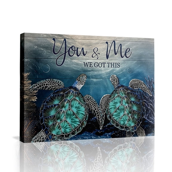 You & Me We Got This’ Sea Turtle Couple Canvas Wall Art (Nautical Tone) Ready to Hang for Bedroom