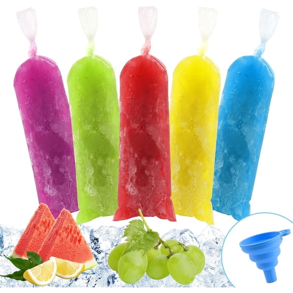 Ice Lolly Bags Disposable, Ice Cream Mold Bags with Silicone Funnel. 2 x 12 inches Plastic Ice Candy Bags for Making Bolis/Ice Creams Yogurt Candy