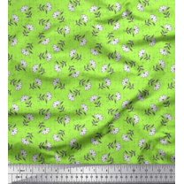 Soimoi Rayon Crepe Fabric Leaves & Floral Block Printed Craft Fabric by The Yard 46 Inch Wide