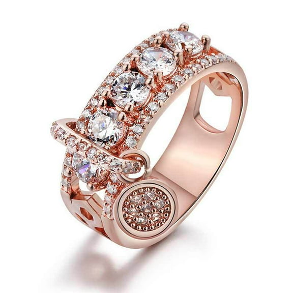 Fashion Women Large Zircon Disc Copper Ring