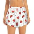 thumbnail image 2 of Picia Hand Drawn Watermelon Pattern Women's 2 in 1 Athletic Running Shorts High Waisted Workout Casual Gym Sweat Shorts with Comfy Liner Zipper Pockets-Medium, 2 of 9