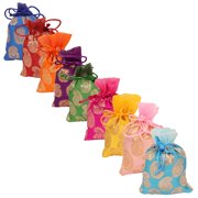 Sunsoul by Touchstone New Gorgeous Indian Traditional Leaf Printed Bags Pouches Potli For Gift Wedding Jewelry Packaging Bridal Party Favors Assorted Colors Set Of 9 For Women.