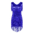thumbnail image 4 of RUNQHUI Womens V Neck Sleeveless Sparkling Sequin Fringe Ballroom Latin Dance Dress Party Dress Royal Blue M, 4 of 7