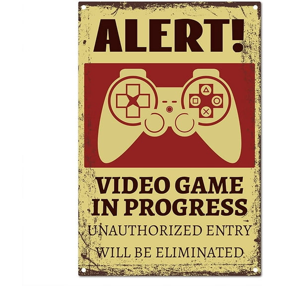 Alert Video Game in Progress Metal Tin Signs Retro Vintage Poster Wall Decor Garage Farmhouse Garden Bar Club Door Yard Decorations 8X12Inch