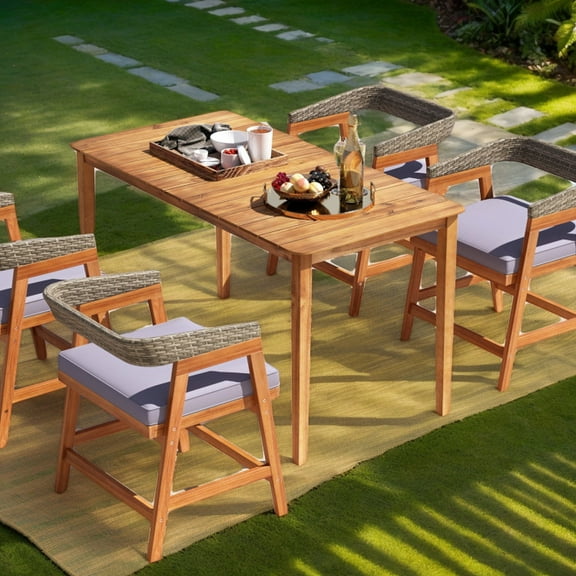 Demifill Rectangular Outdoor Dining Table Acacia Wood for 4-6 People, Patio Dining Table for Outdoor as Garden, Backyard, Porch, Brown