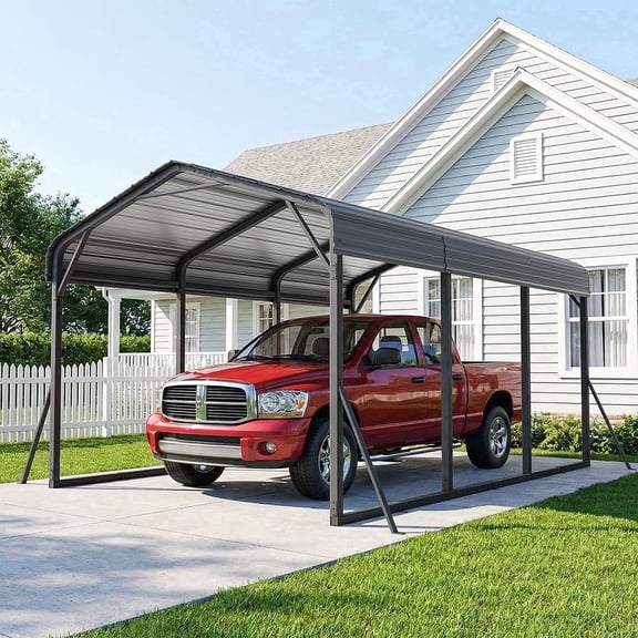 Gotland 10 FT x 15 FT Metal Carport, Heavy Duty Carport with Reinforced Frame, All-Weather Car Canopy with Reinforce Wind-Resistant Roofs, Multi-Functional Outdoor Garage for Car Truck Black