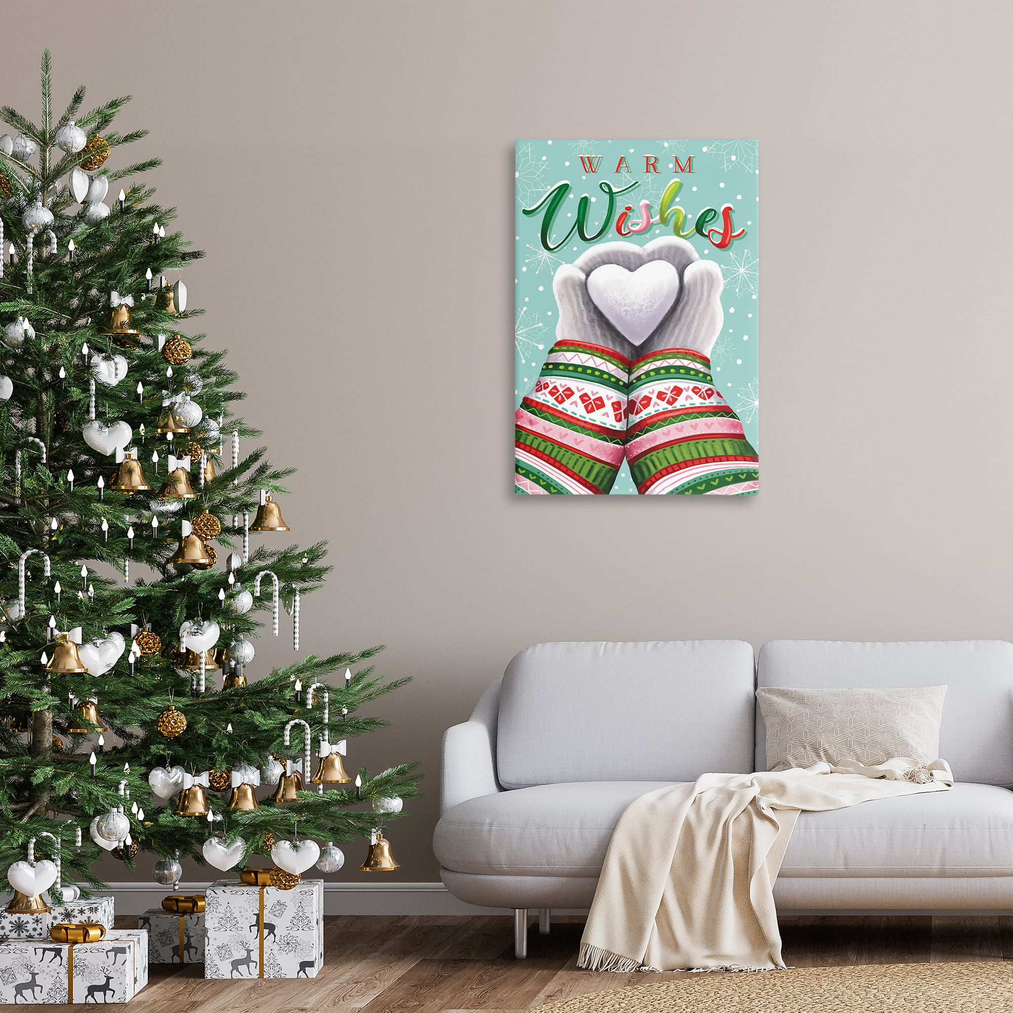 Stupell Industries Warm Wishes with Heart Holiday Painting Gallery Wrapped Canvas Art Print Wall Art, 24 x 36