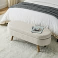 thumbnail image 4 of Oval Storage Bench, 43.5" Linen Fabric Upholstered Entryway Bench with Rubber Wood Legs, Ottoman Bench Indoor Bench for Living Room,Bedroom,End of Bed,Entryway(Beige), 4 of 9