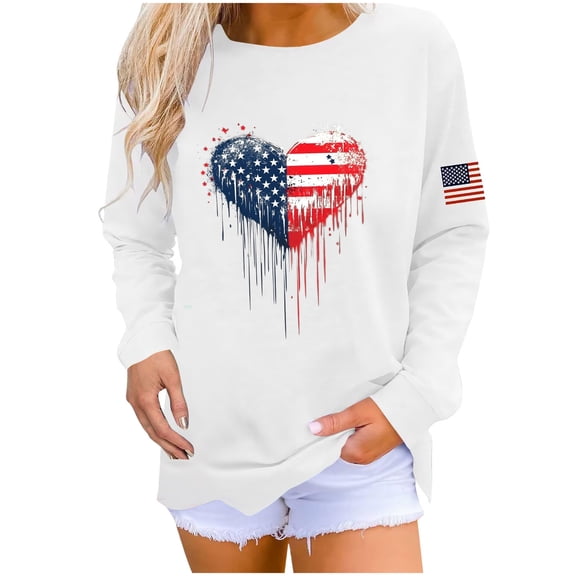 Cavosen Womens Casual Tops Long Sleeve Crew Neck Stars Stripes Patriotic Tee 250 Years Red White and Blue Graphic Shirt Summer Loose Tops
