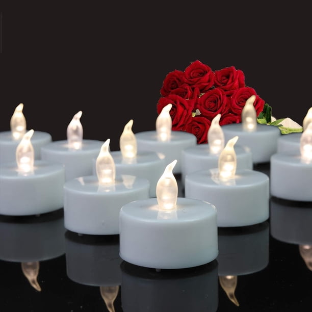 Paquete de 24 velas votivas sin llama, lámpara realista y brillante, parpadeante, de larga duración para bodas, fiestas, decoración del hogar (blanco cálido)