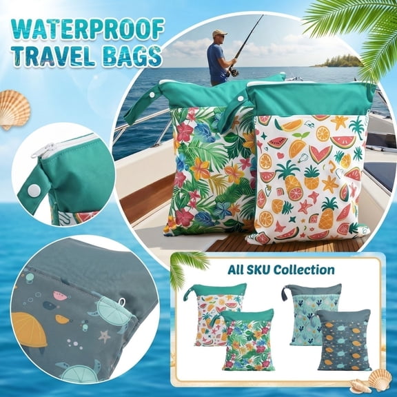 Reusable Travel Wet Bags 2 Pack Waterproof Wet Dry Bag with Two Zippered Pockets Washable Organizer Pouch for Swimsuits Wet Clothes Gym Beach Pool B one size