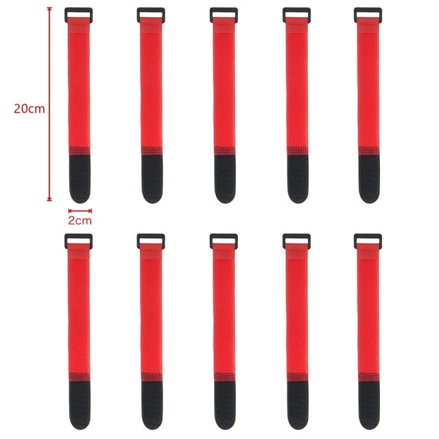 10Pcs Nylon Cable Ties Reverse Buckle Strap 2cm Width Reusable Magic Self Adhesive Tape Fastener Hook Loop Fixed Strap Durable 20x2cm-Red 10Pcs