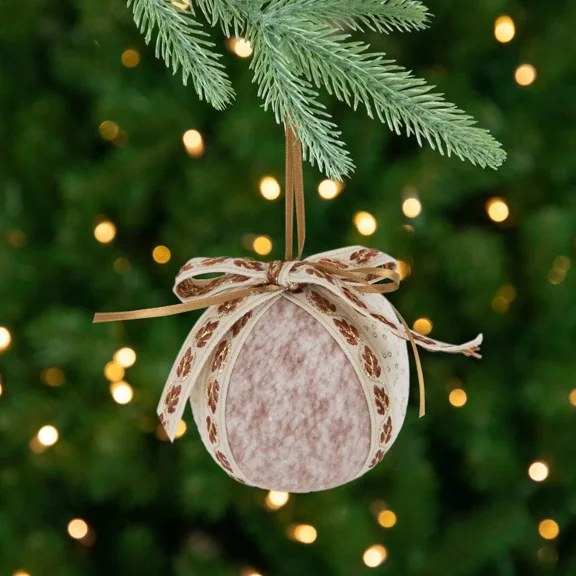 Northlight Embroidered Leaves Christmas Ball Ornaments - 3" - Cream - Set Of 6