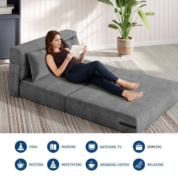 GloryStar 4-in-1 Folding Sofa Bed & Sleeper Chair, 76" Convertible Fold Out Loveseat with Pillow, Tufted Floor Lounge for Living Room, Bedroom, or Guest Room