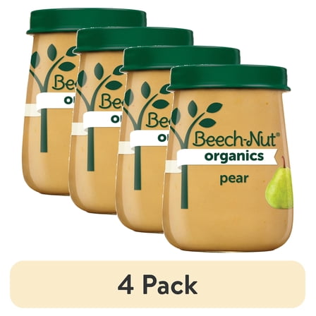 (4 pack) Beech-Nut Organics Stage 1 Organic Baby Food, Pear, 4 oz Jar