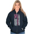 thumbnail image 4 of Breast Cancer Pink Line American Flag Zip Hoodie Sweatshirt Women Brisco Brands L, 4 of 6