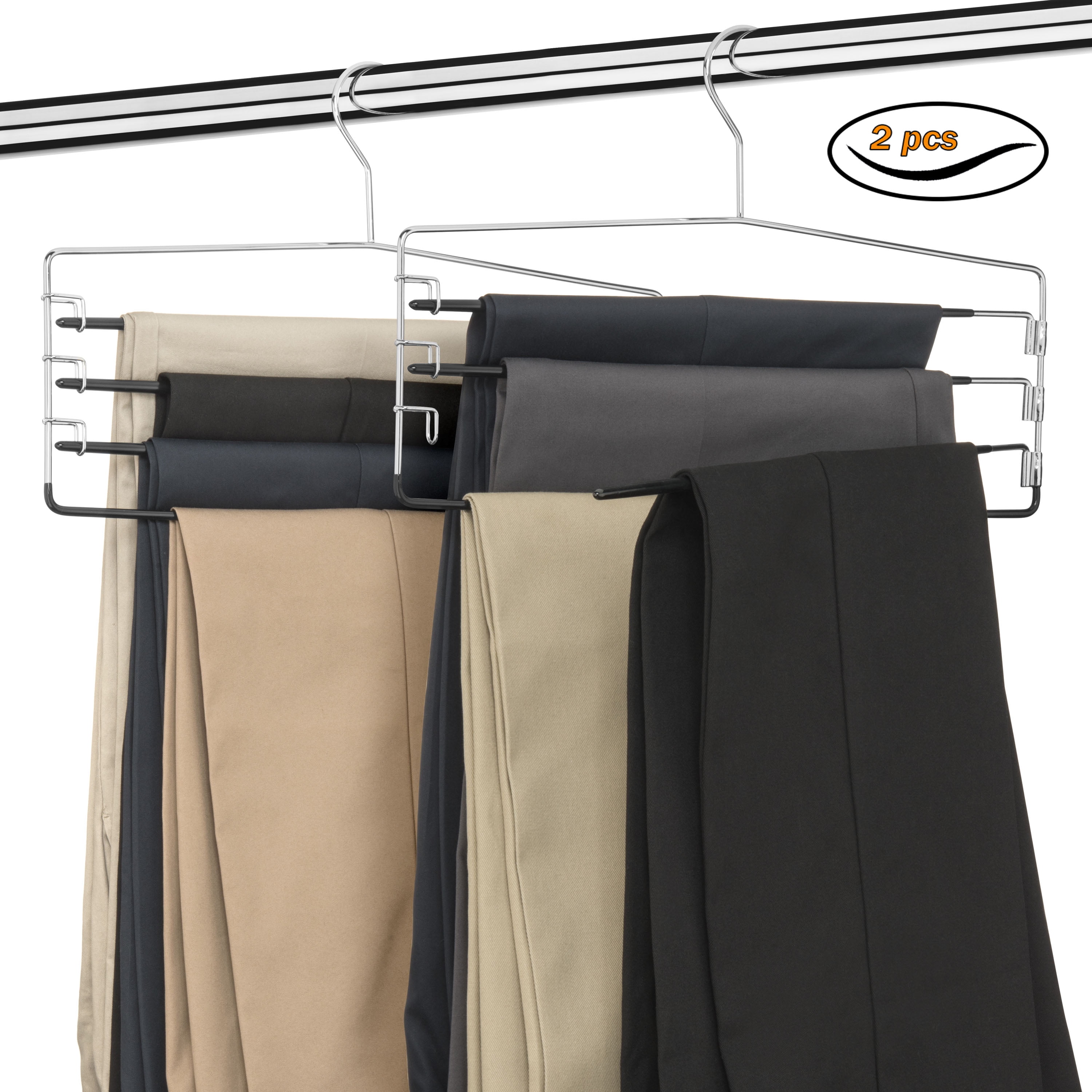 HUJI Sturdy 4 Tier Trouser Skirt Pants Hanger Chrome and Black Vinyl 