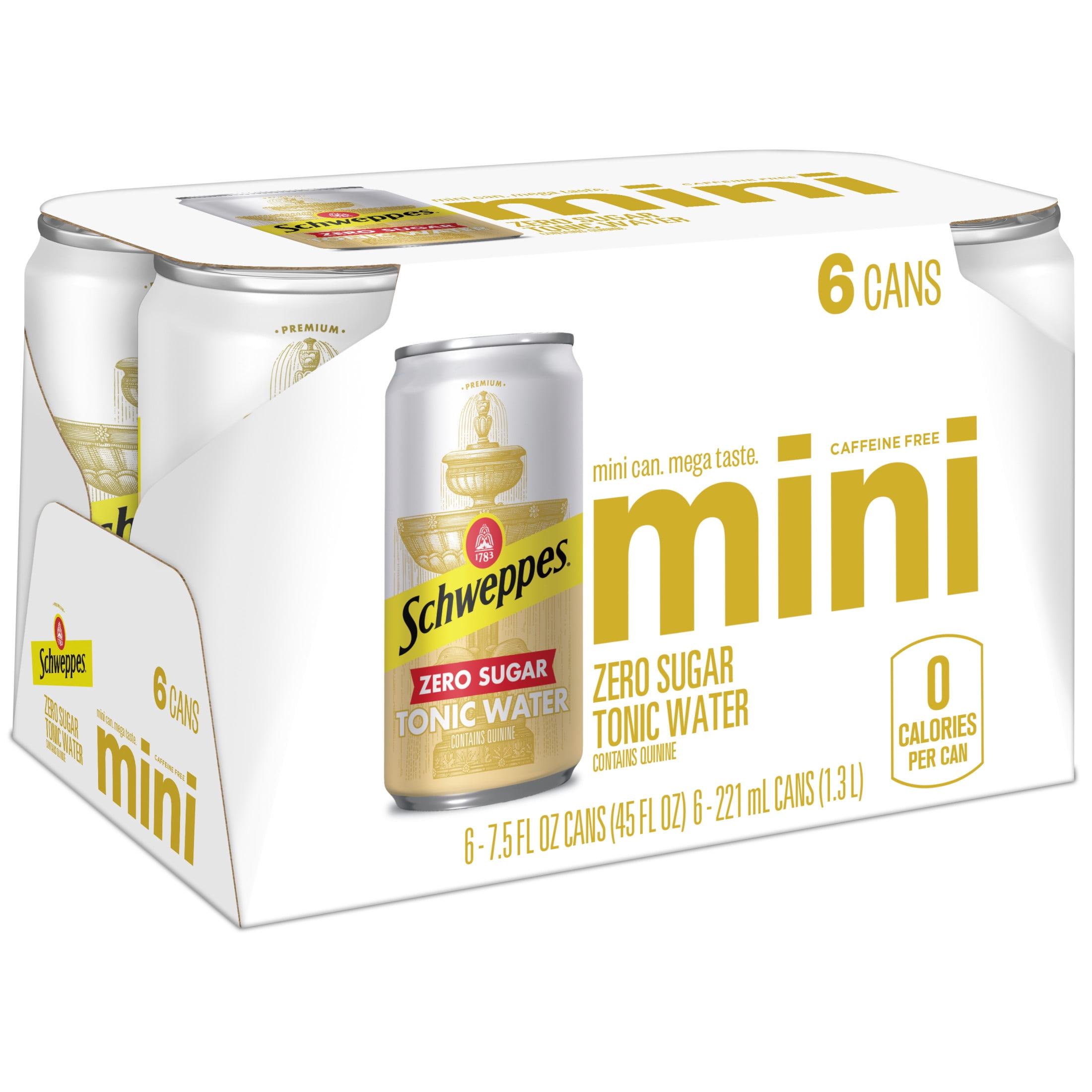 Schweppes Caffeine Free Zero Sugar Tonic Water, 7.5 fl oz, 6 Pack Cans
