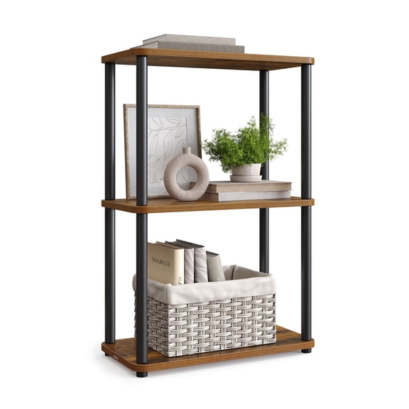 VASAGLE Superfast Toolless Assembly, 3-Tier Shelf for Living Room, Standing Shelf, Bookshelf, Bedroom, Kitchen, Rustic Brown and Ink Black