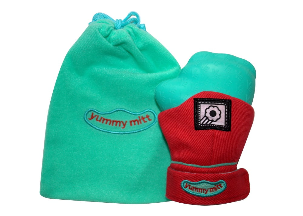Yummy Mitt Glow In The Dark Teething Mitten Red Turquoise 3 12 Months Baby Mitten No More Dropping Teether Walmart Com Walmart Com