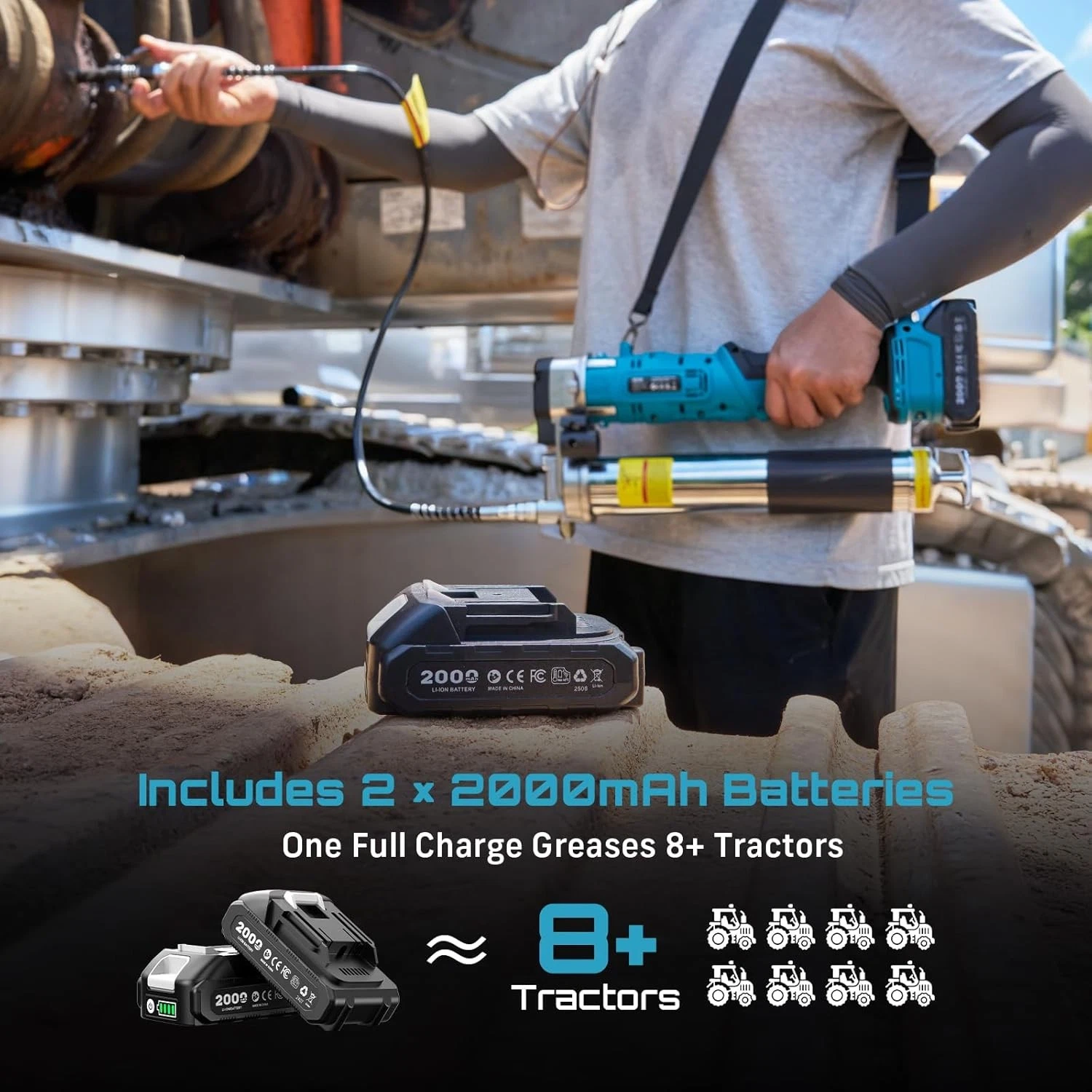 Seesii Cordless Grease Gun 5.3 oz/min 12000 PSI 2-in-1 Electric Grease Gun Kit with 2 * 2.0AH Batteries and Charger, 39.4" Hose & LED Light for Tractors, Trailers, Machine Maintenance