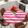 thumbnail image 2 of Pink Striped Round Tablecloth 55-60 Inch Round Fitted Table Cloth with Elastic Edge, Modern Simple Monochrome Geometric White Waterproof Table Cover Protector for Outdoor Picnic Party Dining, 2 of 6