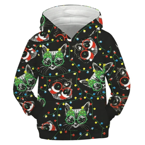 BOOMNY Christmas Unisex Kids Boys Girls Hoodie Xmas Santa Claus Hoodies For Boys Long Sleeve Warm Loose Fall Winter Pullover Hooded Sweatshirts