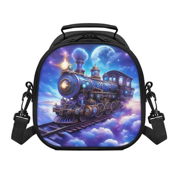 Pzuqiu Fantasy Train Pattern Durable Construction Lunch Box Bag, Premium Fabric Kids Insulated Lunch Bag for Travel Picnic, Polyester Removable Shoulder Strap