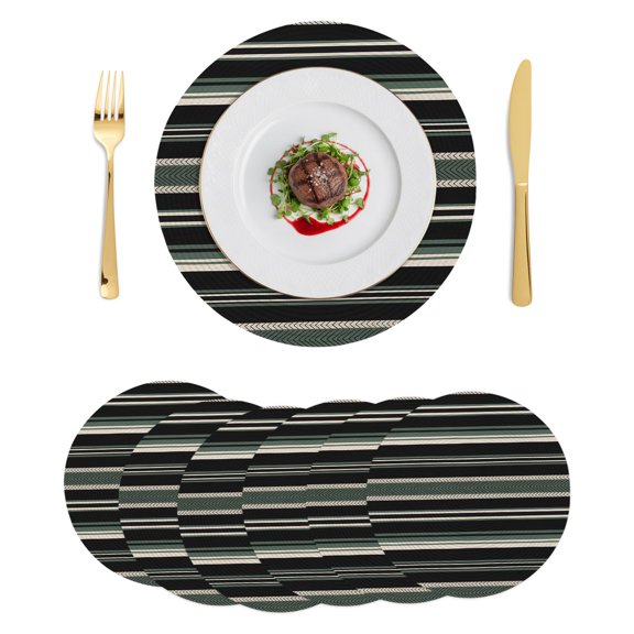 Round Placemats Black Stripes 15 inch Set of 6 Table Mats for Dining Table Green Geometric Striped Heat Resistant Non-Slip Kitchen & Home Decorative Place Mat Set