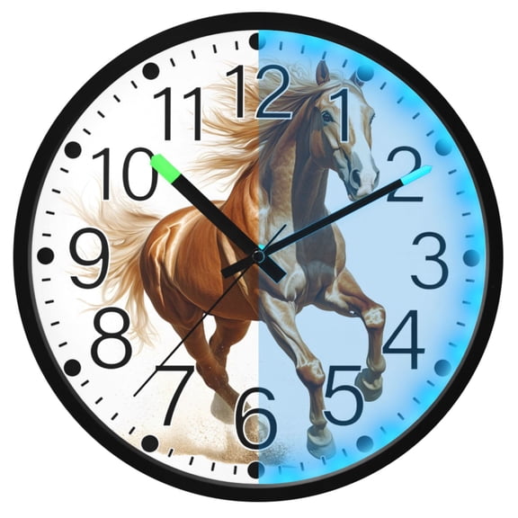 Ryvnso Horse Running 12 Inch Night Light Wall Clock Silent Battery Operated Luminous Clocks