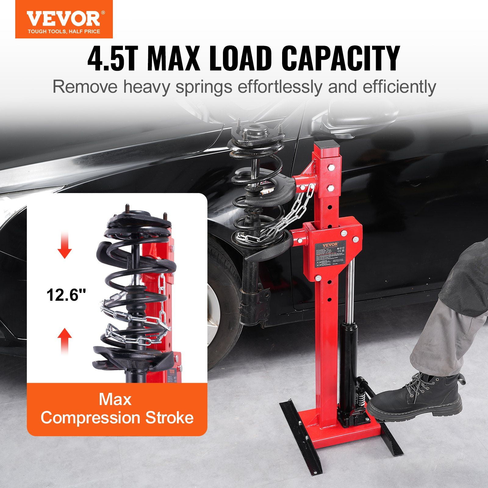 4.5 Ton Hydraulic Strut Spring Compressor, 9920 LBS Capacity, 1 Ton Compression Force, Auto Strut Coil Spring Remover Tool for Car Repair & Maintenance
