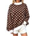thumbnail image 2 of Womens Mock Neck Sweatshirts Oversized Pullover Polka Dot Fall Turtleneck,Fall Fashion Tops Long Sleeve Tops Casual Lounge Travel Work Hiking Tees Brown L, 2 of 10