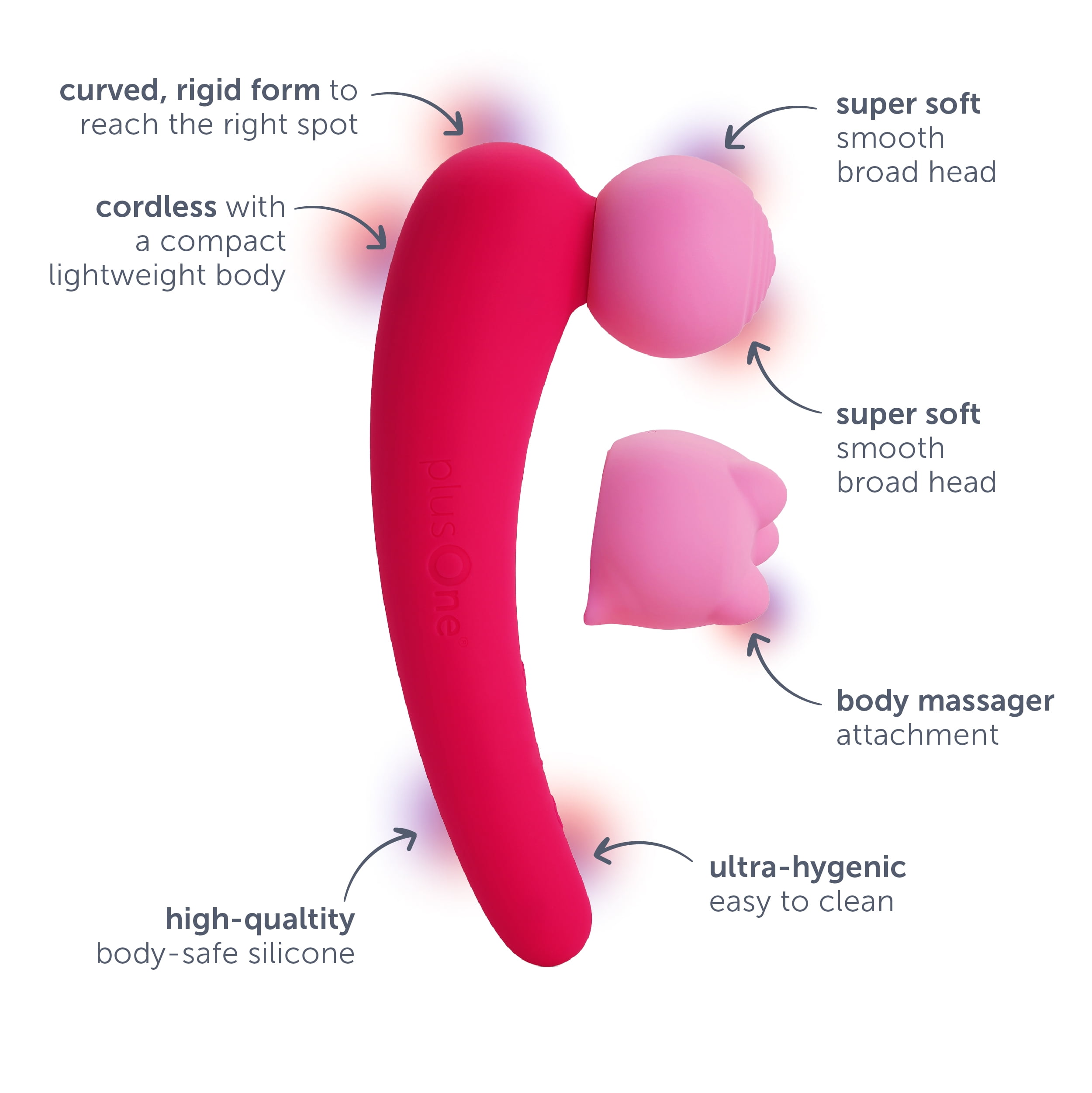 plusOne Mega Massager, Powerful Head, Additional Attachment, 15 Vibration Patters, Waterproof
