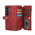 thumbnail image 6 of Allytech Wallet Case for Samsung Galaxy Z Fold6, Galaxy Z Fold6 Cover, Zipper Pocket Multiple Cards Holder Hand Wrist Strap Shockproof Phone Case for Galaxy Z Fod 6 - Red, 6 of 9