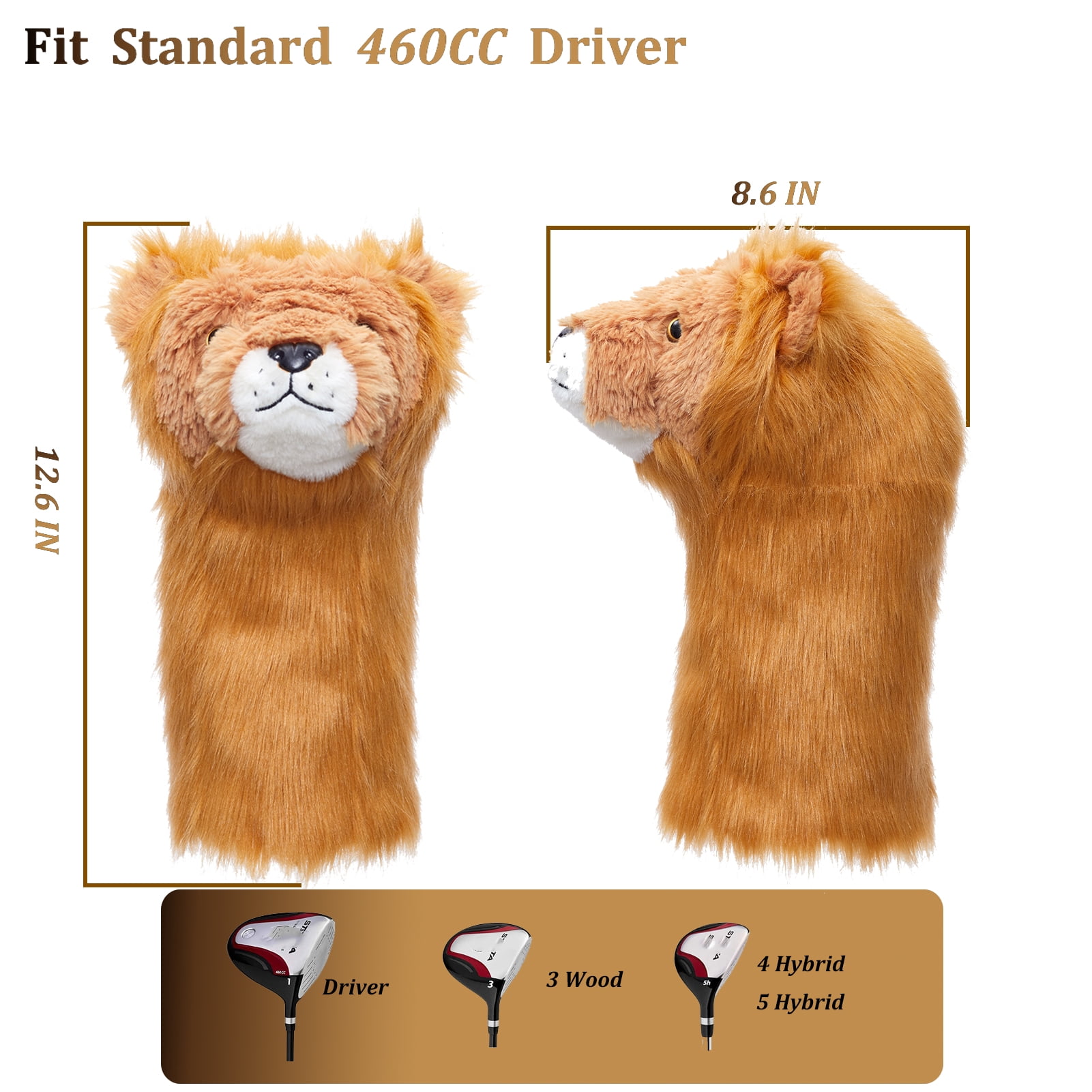 Plush Lion Funny Golf Headcover - Cute Animal Golf Club Cover for Driver Fits Standard 460cc Driver Head, Soft & Durable Golf Accessory for Men Women Golfers