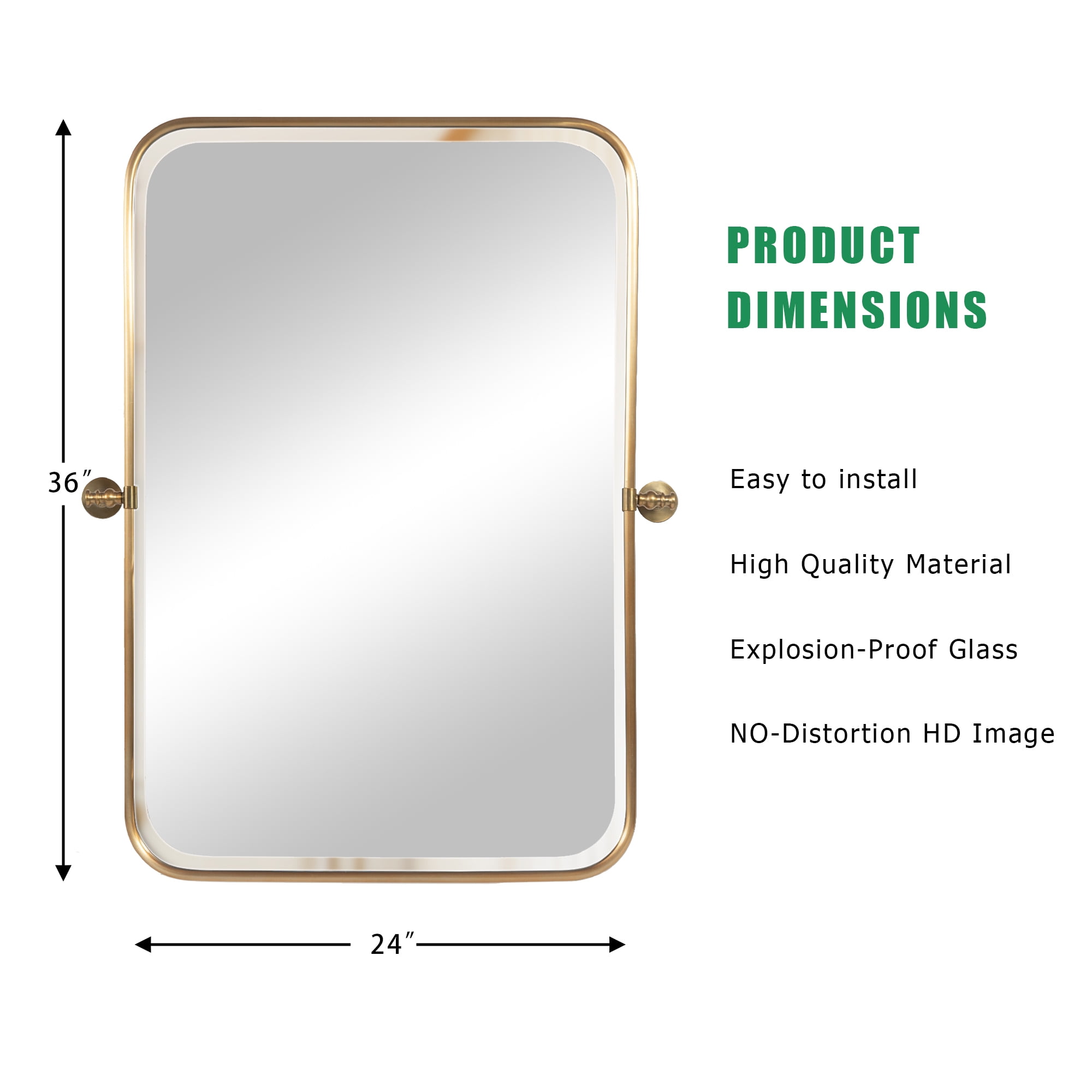 MAYEERTY 32×23in Modern Rectangular Metal Golden Framed Hanging Mirror, Wall-Mounted for Vanity & Sink, Swivel