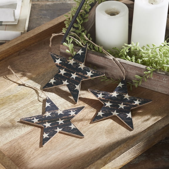 VHC Brands Patriotic My Country Stars On MDF Star Ornament 5.25x5x0.125 Set of 3, Fourth of July Decorations, Americana Ornament, Independence Day Decor